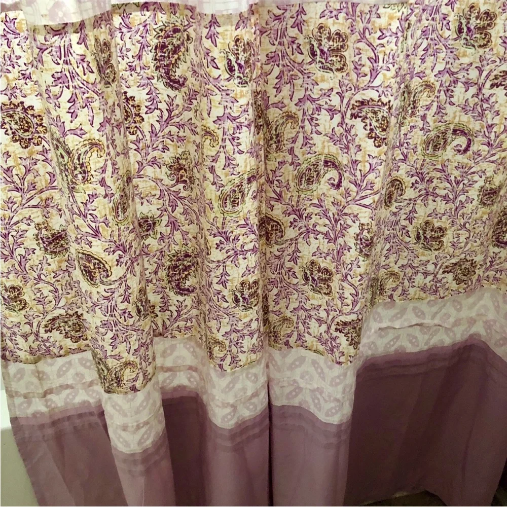 Boho Paisley Shower Curtain Purple Yellow Cotton Blend with Rings